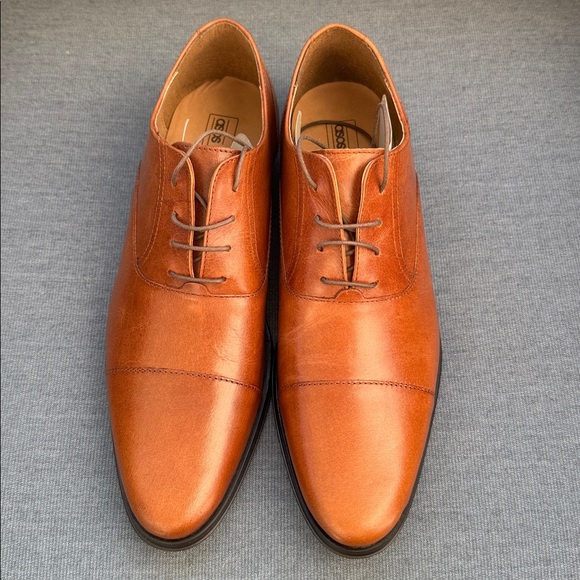Men’s ASOS Tan Leather Oxford Dress Shoes UK 9 US 10 Brown Cap Toe Formal - Picture 2 of 11